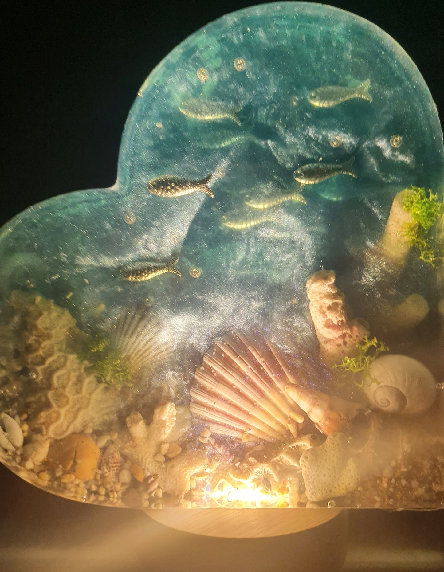 Seascape lamp/ bookend/ table art - spawning coral seascape with Stirling silver fish