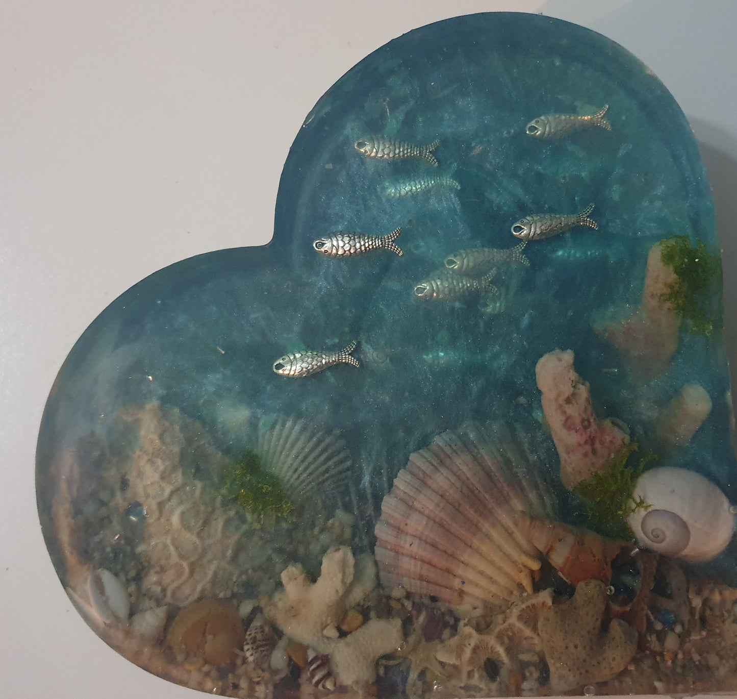 Seascape lamp/ bookend/ table art - spawning coral seascape with Stirling silver fish