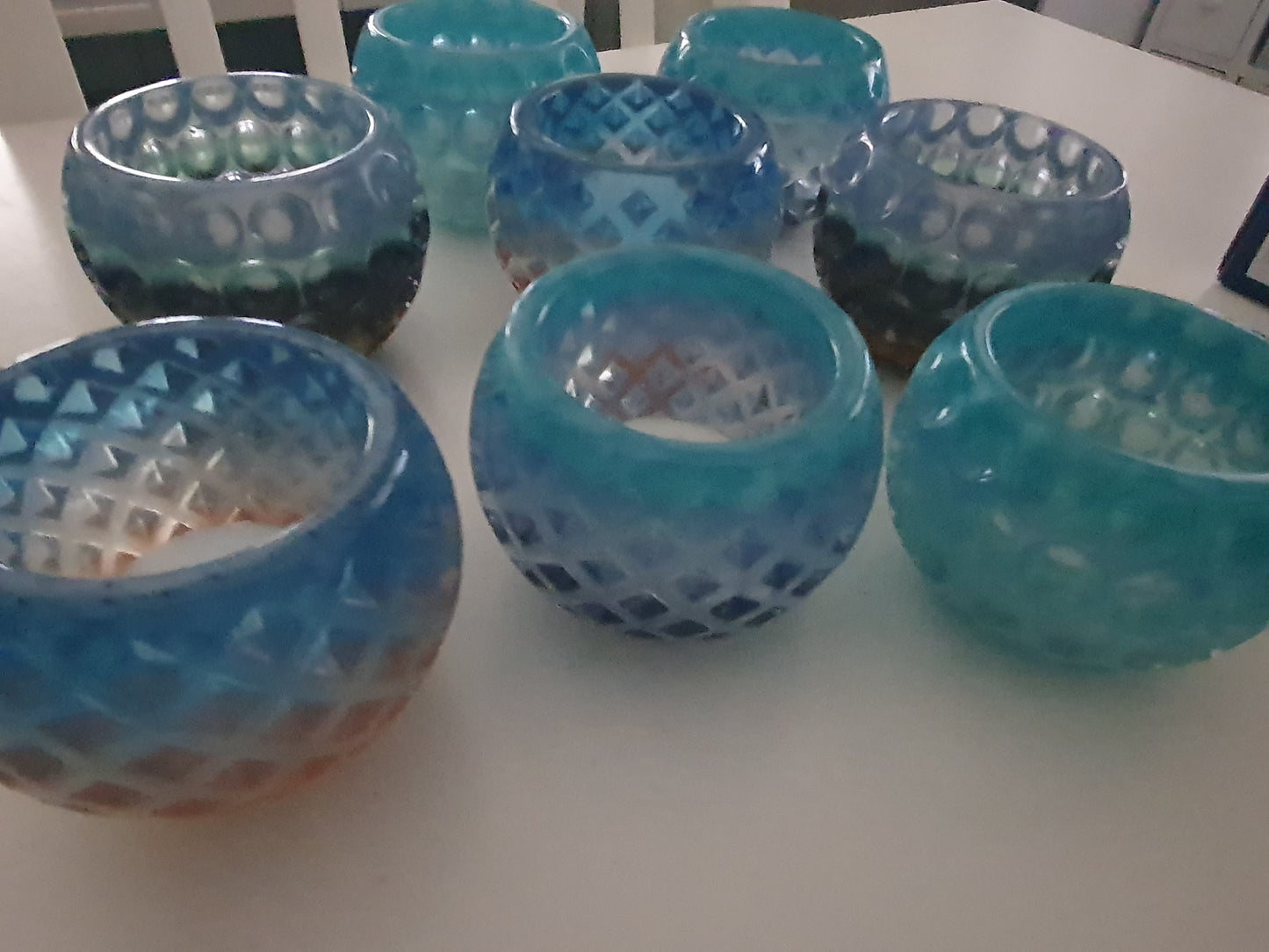 Vintage style candle holders in ocean colours (pair)