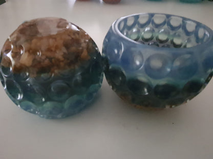 Vintage style candle holders in ocean colours (pair)