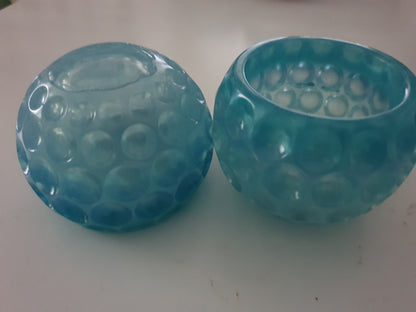 Vintage style candle holders in ocean colours (pair)