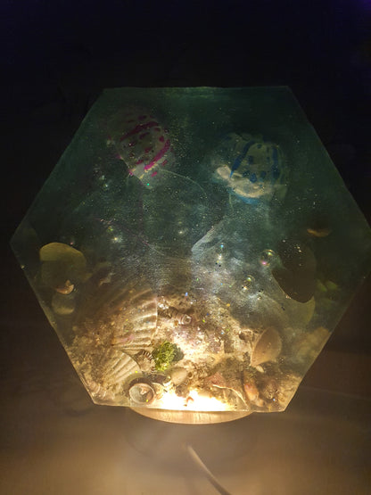Jellyfish table art/ table lamp with bioluminescent magic