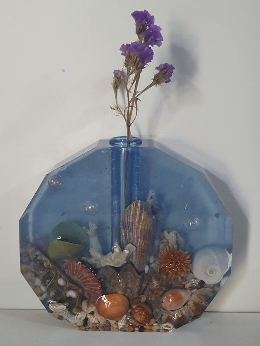 Translucent blue seascape vase