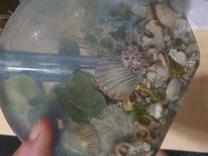 Translucent sparkling blue seascape round vase