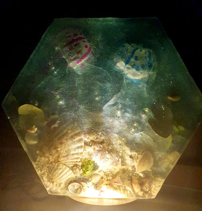 Jellyfish table art/ table lamp with bioluminescent magic