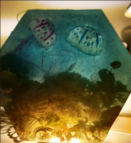Jellyfish table art/ table lamp with bioluminescent magic