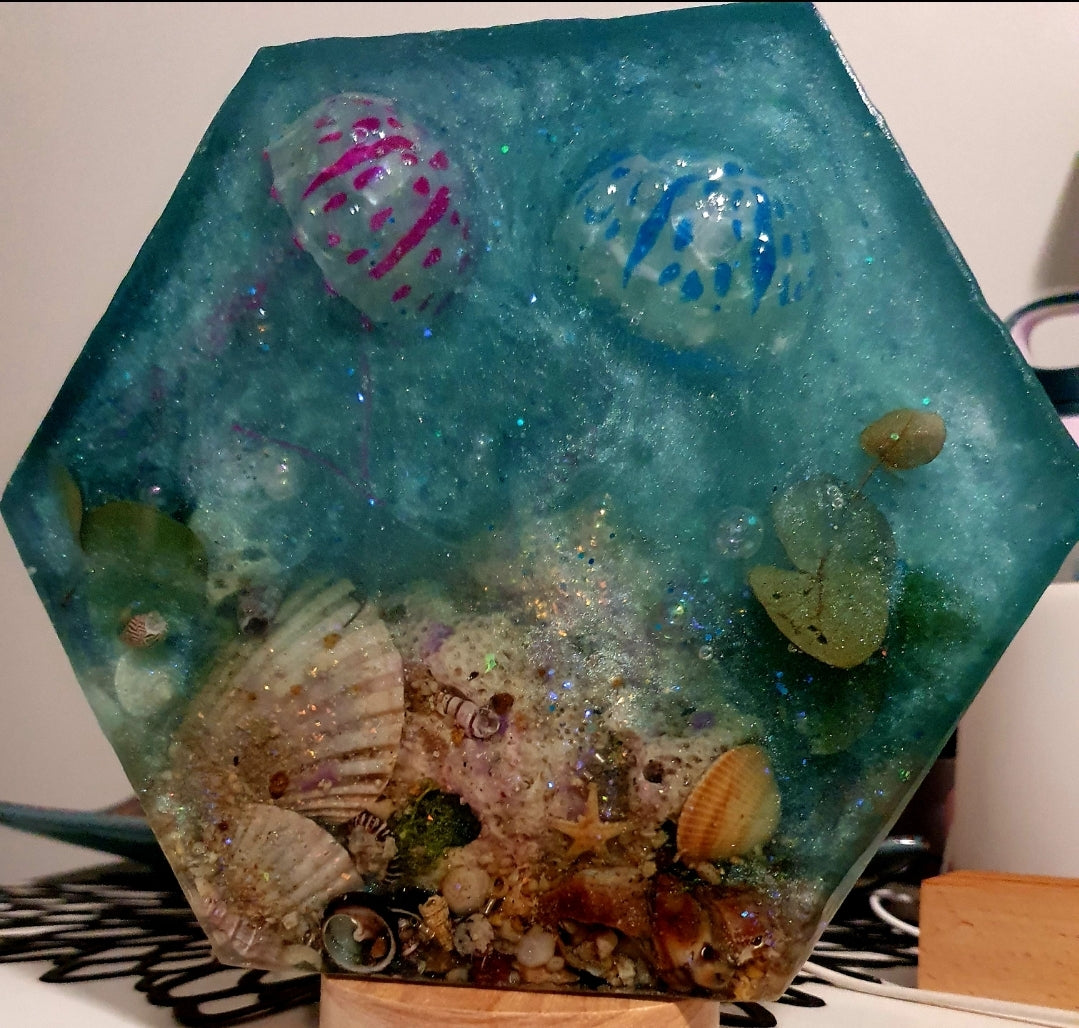 Jellyfish table art/ table lamp with bioluminescent magic